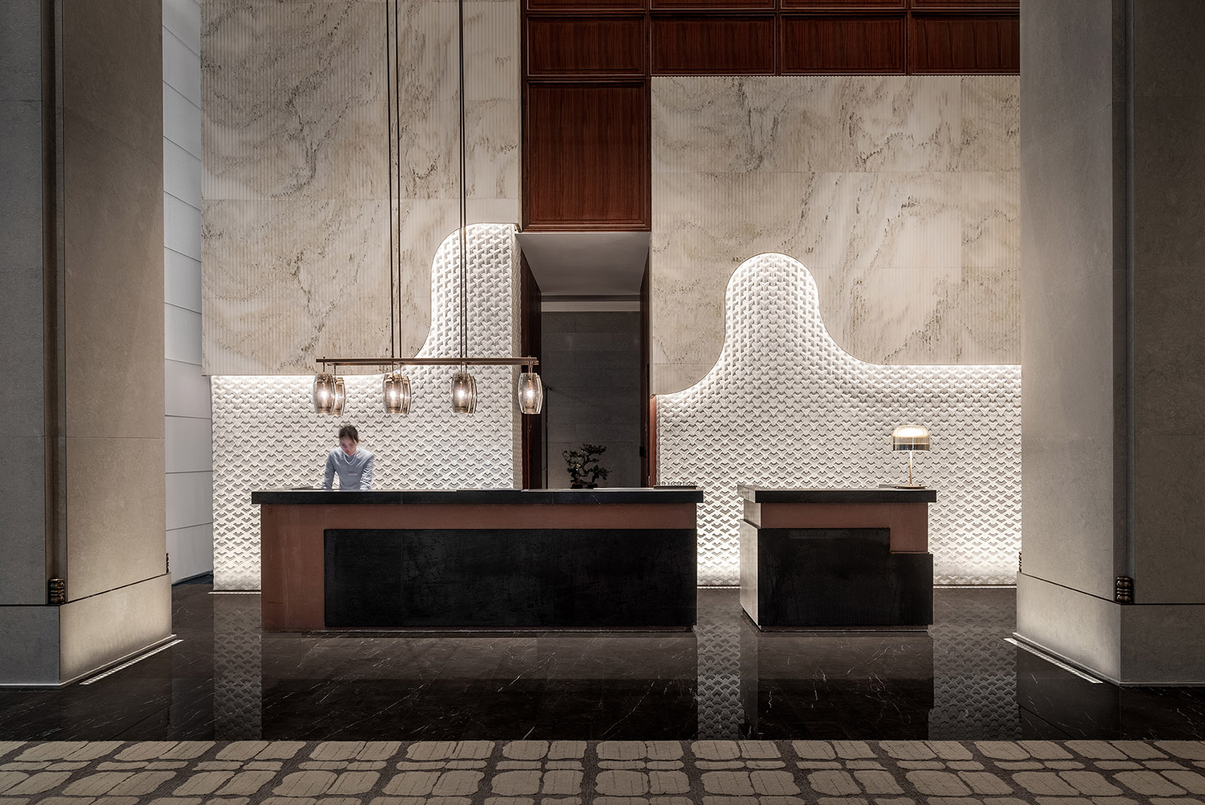 The front desk design of InterContinental Hotel